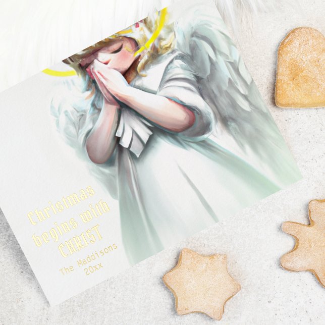 Carte Postale De Vacances En Aluminium Noël commence avec Christ Praying Angel (Créateur téléchargé)
