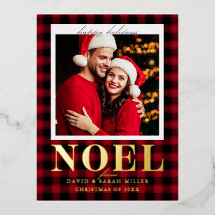 Carte Postale De Vacances En Aluminium Noel Festive Rouge Plaid Motif Noël