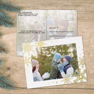 Carte Postale De Vacances En Aluminium Noël Gold Snowflakes Festive Simple Élégant