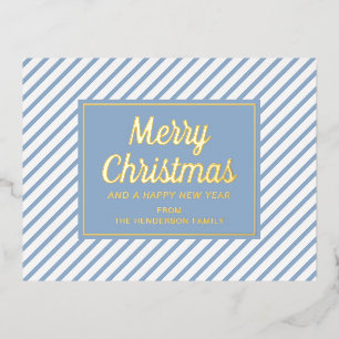 Carte Postale De Vacances En Aluminium Noël Or Rayures Bleues Élégantes