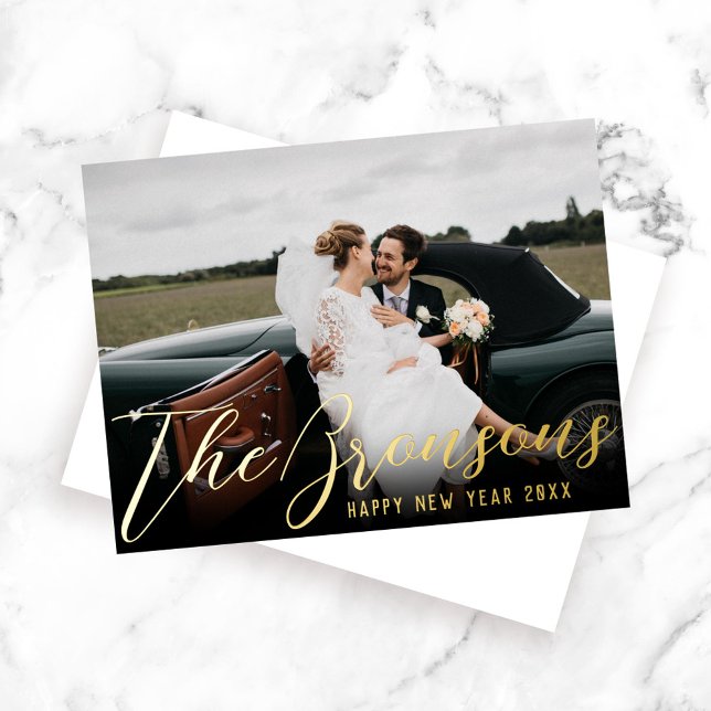 Carte Postale De Vacances En Aluminium Nom avec Message Bonne Année Photo Gold (Créateur téléchargé)