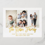 Carte Postale De Vacances En Aluminium Nom de famille personnalisé 4 Photo Collage<br><div class="desc">Faites passer l'amour à ce carte photo de vacances personnalisé qui présente un collage photo et votre nom de famille. L'arrière a un emplacement pour un message personnalisé, une adresse de retour et une adresse de destinataire. Pour customiser encore plus, cliquez sur "Editer à l'aide de l'outil de conception". Magasinez...</div>