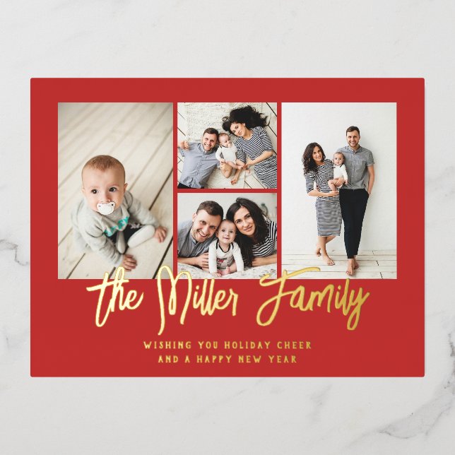 Carte Postale De Vacances En Aluminium Nom de famille personnalisé 4 Photo Collage (Recto)