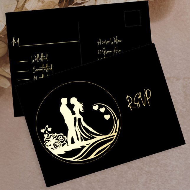 Carte Postale De Vacances En Aluminium Notre mariage Couple Gold Foil RSVP (Créateur téléchargé)