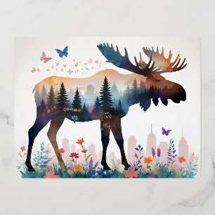 Carte Postale De Vacances En Aluminium Oie Vintage Animaux Nature Fleurs Forestières Art