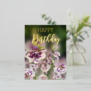 Carte Postale De Vacances En Aluminium Orchidées Fleur tropicale Joyeux Anniversaire Or R