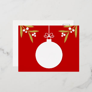 Carte Postale De Vacances En Aluminium Ornement de boule de Noël rouge papier métallisé c