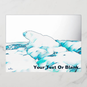 Carte Postale De Vacances En Aluminium Ours Polaire Sur Glace - Bonnes Fêtes Foil Holida