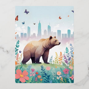 Carte Postale De Vacances En Aluminium Ours Vintage Animal Nature Forêt Ville Peinture