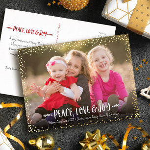Carte Postale De Vacances En Aluminium Paix Amour Joie Écriture Noël Photo Or Réel