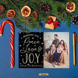 Carte Postale De Vacances En Aluminium Paix, Amour & Joie Photo de Noël Réelle