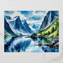 Paysage de fjord aquarelle
