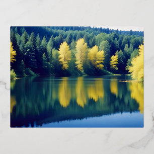 Carte Postale De Vacances En Aluminium Paysage panoramique Forêt Lac Nature Tranquille