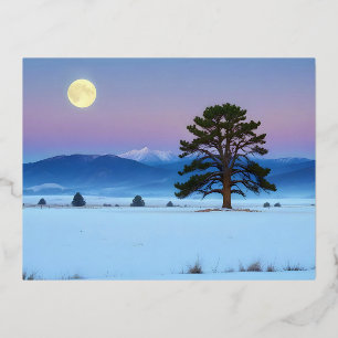 Carte Postale De Vacances En Aluminium Paysage pittoresque Lune d'hiver Nature Tranquille
