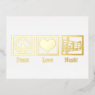 Carte Postale De Vacances En Aluminium Peace Love Musique Beau Musicien Or