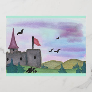 Carte Postale De Vacances En Aluminium Peinture aquarelle Imaginaire Forteresse Château Â