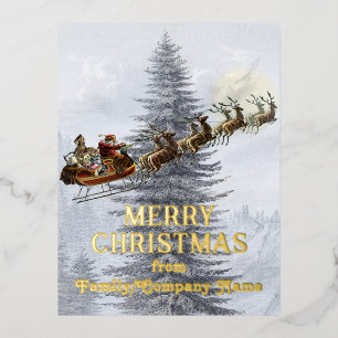 Carte Postale De Vacances En Aluminium Père Noël vintage en suspension avec Reindeer Noël