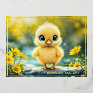 Carte Postale De Vacances En Aluminium Petit oiseau doux prés jaune fleurs
