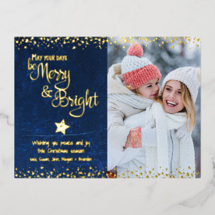 Carte Postale De Vacances En Aluminium Photo Blue Days Be Joyeux Bright Script Real Gold