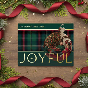Carte Postale De Vacances En Aluminium Photo classique Rouge Vert Plaid Joyful Bulb
