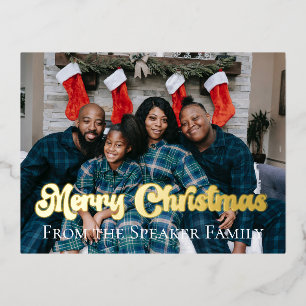 Carte Postale De Vacances En Aluminium Photo de famille de Noël personnalisée Gold Fusion