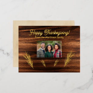 Carte Postale De Vacances En Aluminium Photo de famille de Thanksgiving Blé sur bois