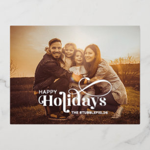 Carte Postale De Vacances En Aluminium Photo de famille Joyeux Noël Calligraphie Argent