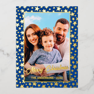 Carte Postale De Vacances En Aluminium Photo de famille Joyeux Noël étoile marine bleu mo