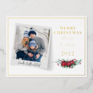 Carte Postale De Vacances En Aluminium Photo de famille Script floral de Noël