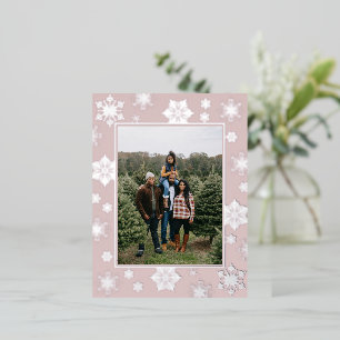 Carte Postale De Vacances En Aluminium Photo de flocons de Noël   Rose