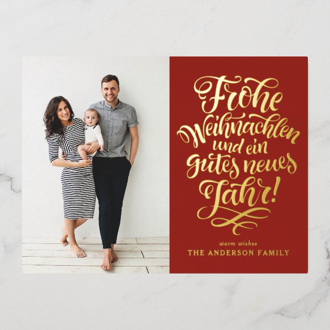Carte Postale De Vacances En Aluminium Photo de la calligraphie de Red Frohe Weihnachten (Recto)