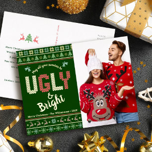 Carte Postale De Vacances En Aluminium Photo de Noël amusant Pull Nordic Ugly Sweater Or