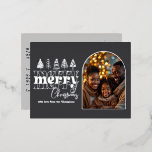 Carte Postale De Vacances En Aluminium Photo de Noël Charcoal Pearl & Soft Graphite