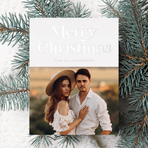 Carte Postale De Vacances En Aluminium Photo de Noël de type rétro argenté "Joyeux Noël"