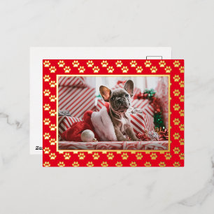 Carte Postale De Vacances En Aluminium Photo de Noël Empreinte de patte Gold personnalisé