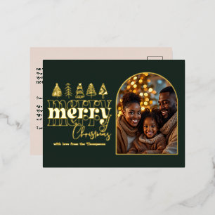 Carte Postale De Vacances En Aluminium Photo de Noël Forest Noir & Champagne Blush
