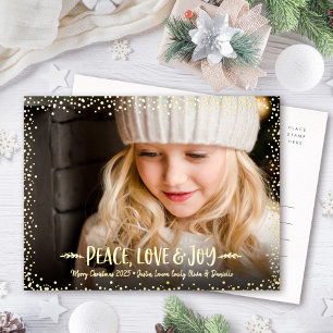 Carte Postale De Vacances En Aluminium Photo de Noël Paix Amour Joie Écriture manuscrite 