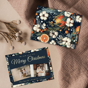 Carte Postale De Vacances En Aluminium Photo de Noël vintage rétro floral
