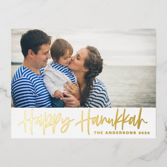 Carte Postale De Vacances En Aluminium Photo Hanoukka moderne Lettering Happy (Recto)