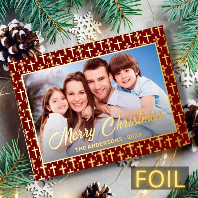 Carte Postale De Vacances En Aluminium Photo moderne Noël Jésus croise rouge bordeaux (Créateur téléchargé)