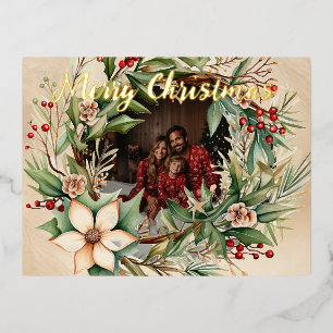 Carte Postale De Vacances En Aluminium Photo personnalisée Aquarelle couronne de Noël