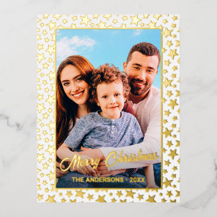 Carte Postale De Vacances En Aluminium Photo personnalisée Joyeux Noël élégantes étoiles 