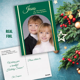 Carte Postale De Vacances En Aluminium Photo religieuse Gold vert de Noël