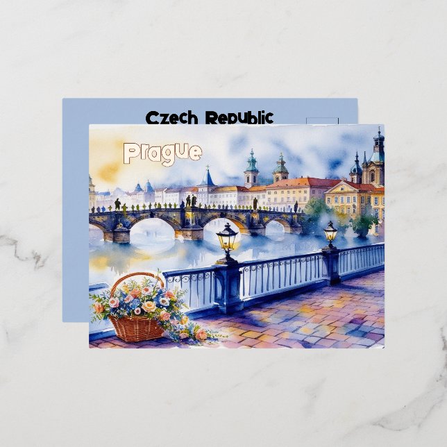 Carte Postale De Vacances En Aluminium Prague - Tchéquie Sketch | (Recto/Verso)