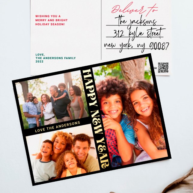 Carte Postale De Vacances En Aluminium PREMIUM BLACK Gold HAPPY NEW YEAR MULTI Photo (Créateur téléchargé)
