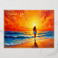 Promenade au soleil couchant océan art lumineux