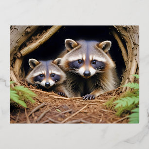 Carte Postale De Vacances En Aluminium Raccoon Animal Nature Faune Affection Soin