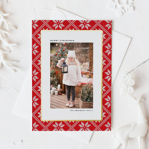 Carte Postale De Vacances En Aluminium Red Fair Isle Knit Motif Photo Noël