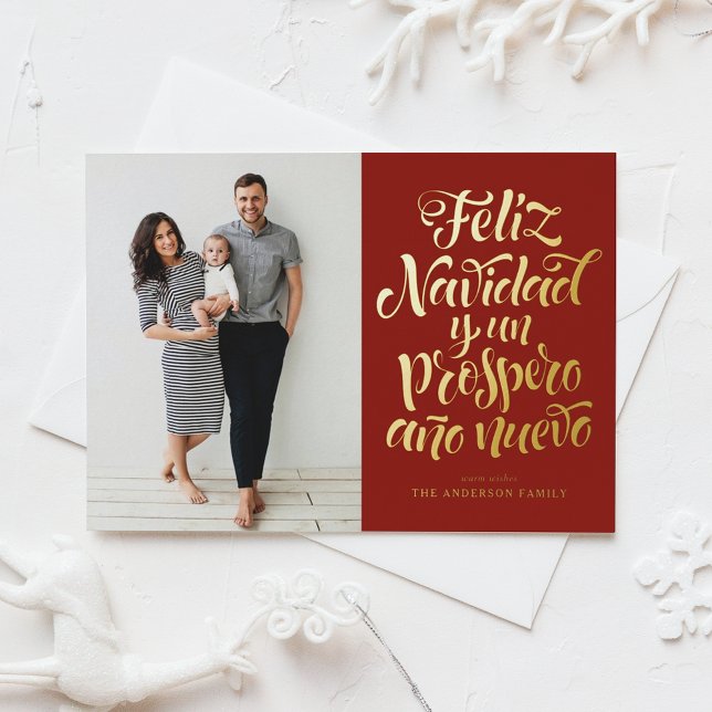 Carte Postale De Vacances En Aluminium Red Feliz Navidad Script Photo de Noël (Créateur téléchargé)