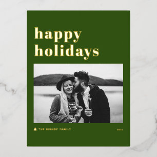 Carte Postale De Vacances En Aluminium Retro Bold Typographie Green Happy Holidays Photo